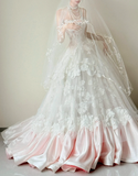Strapless Wedding Dresses A-Line Lace Bridal Gowns Sleeveless White/Pink Bridal Dresses HZ1024