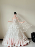 Strapless Wedding Dresses A-Line Lace Bridal Gowns Sleeveless White/Pink Bridal Dresses HZ1024