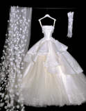 Ball Gown Applique Strapless Wedding Dresses Tulle Bridal Gowns White Bridal Dresses HZ1024
