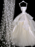 Ball Gown Applique Strapless Wedding Dresses Tulle Bridal Gowns White Bridal Dresses HZ1024