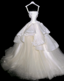 Ball Gown Applique Strapless Wedding Dresses Tulle Bridal Gowns White Bridal Dresses HZ1024