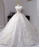 Strapless Ball Gown Lace Wedding Dresses Beaded Bridal Gowns White Sleeveless Bridal Dresses HZ1024