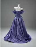 Off-the-shoulder A-Line Long Prom Dress Satin Applique Purple Formal Evening Dress Glam Graduation Dress HZ1024