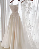 Strapless Ball Gown Satin Wedding Dresses Applique Bridal Gowns Ivory Sleeveless Bridal Dresses HZ1024