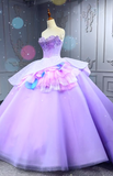 Strapless Ball Gown Tulle Long Prom Dresses Beaded Purple Quinceanera Dresses Sweet 16 Dress HZ1024