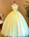 Spaghetti Strap Ball Gown Tulle Long Prom Dresses Cute Yellow Quinceanera Dresses Sleeveless Sweet 16 Dress HZ1024
