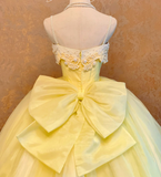 Spaghetti Strap Ball Gown Tulle Long Prom Dresses Cute Yellow Quinceanera Dresses Sleeveless Sweet 16 Dress HZ1024