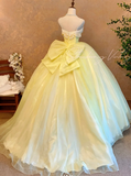 Spaghetti Strap Ball Gown Tulle Long Prom Dresses Cute Yellow Quinceanera Dresses Sleeveless Sweet 16 Dress HZ1024