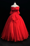 Off-the-shoulder Ball Gown Beaded Chiffon Long Prom Dresses Red Quinceanera Dresses Long Sleeve Sweet 16 Dress HZ1024