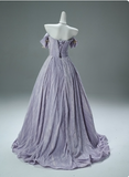Off-the-shoulder A-Line Long Prom Dress Velvet Applique Lilac Formal Evening Dress Sweet 16 Dress HZ1024