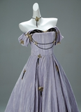 Off-the-shoulder A-Line Long Prom Dress Velvet Applique Lilac Formal Evening Dress Sweet 16 Dress HZ1024
