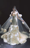 Mermaid Tulle Wedding Dress Strapless Pleated Applique Bridal Gown with Veil HZ1024