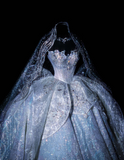 Strapless Ball Gown White Luxury Wedding Dress Elegant Tulle Sequin Sleeveless Bridal Dress HZ1024