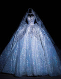 Strapless Ball Gown White Luxury Wedding Dress Elegant Tulle Sequin Sleeveless Bridal Dress HZ1024