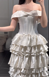 Off-the-shoulder Sheath Luxury Wedding Dresses Elegant Satin Applique Bridal Gowns HZ1024