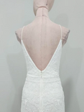 Spaghetti Strap Sheath Chiffon Beading Luxury Wedding Dresses, Elegant White Bridal Gowns HZ1024