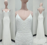 Spaghetti Strap Sheath Chiffon Beading Luxury Wedding Dresses, Elegant White Bridal Gowns HZ1024