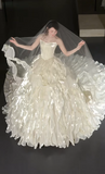 Strapless Ball Gown Tiered Tulle Luxury Wedding Dresses, Sleeveless Bridal Gowns HZ1024