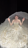 Strapless Ball Gown Tiered Tulle Luxury Wedding Dresses, Sleeveless Bridal Gowns HZ1024