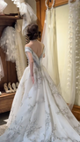 Off-the-shoulder Ball Gown with Tulle Appliques Luxury Wedding Dresses, Backless White Bridal Gowns HZ1024
