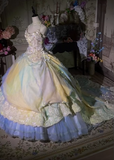 Strapless Ball Gown Tulle Applique Long Prom Dresses, Colorful Sweet 16 Dress HZ1024