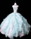 Sweetheart Ball Gown Tulle Long Prom Dresses, Tiffany Blue Quinceanera Dresses HZ1024