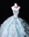 Sweetheart Ball Gown Tulle Long Prom Dresses, Tiffany Blue Quinceanera Dresses HZ1024