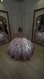 Off-the-shoulder Ball Gown Tulle Sequin Long Prom Dresses, Pink Quinceanera Dresses Sweet 16 Dress HZ1024