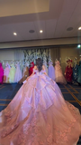 Off-the-shoulder Ball Gown Tulle Beading Long Prom Dresses, Pink Quinceanera Dresses Sweet 16 Dress HZ1024