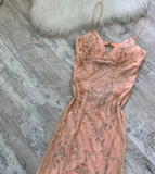 Spaghetti Strap Sheath Chiffon Beaded Long Prom Dresses, Peach Formal Evening Dresses HZ1024