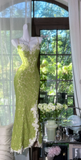 Spaghetti Strap Mermaid Lace Long Prom Dresses, Green Formal Evening Dresses HZ1024