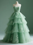 Sweetheart Neck A-Line Tulle Long Prom Dresses, Sweet Green 16 Dress HZ1024