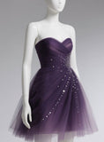 Sweetheart Neck A-Line Tulle Short Prom Dresses, Dark Purple Homecoming Dresses HZ1024
