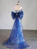 Tulle Sequin Silver Long Prom Dress, Strapless Long Party Dress HZ1024
