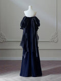 Satin Sheath Long Prom Dress, Dark Blue Long Evening Dress HZ1024