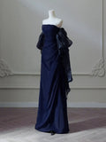 Satin Sheath Long Prom Dress, Dark Blue Long Evening Dress HZ1024