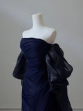 Satin Sheath Long Prom Dress, Dark Blue Long Evening Dress HZ1024