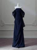 Satin Sheath Long Prom Dress, Dark Blue Long Evening Dress HZ1024
