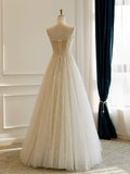 Tulle Lace Sequin Light Champagne Simple Wedding Dresses HZ1024