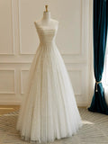 Tulle Lace Sequin Light Champagne Simple Wedding Dresses HZ1024