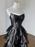 Tulle Applique Black Long Prom Dress, Black Long Formal Dress HZ1024