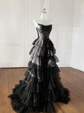 Tulle Applique Black Long Prom Dress, Black Long Formal Dress HZ1024