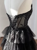 Tulle Applique Black Long Prom Dress, Black Long Formal Dress HZ1024