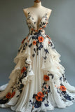 A-line Wedding Dress ??Chiffon 3D Applique Evening Dress HZ1024