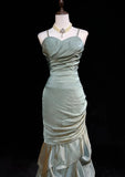 Green Spaghetti Straps Mermaid Satin Long Prom Dresses Sweet 16 Formal Evening Dresses HZ1024