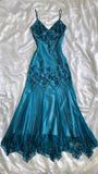 Prom Dresses Under $180??Gothic Spaghetti Straps Blue Satin Chiffon Sheath Evening Dress with Beading HZ1024