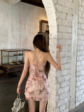 slim backless camisole hip skirt with butterfly print HZ1024