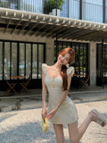 blue floral A-line V-neck dress HZ1024