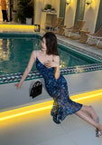 holiday floral sling dress blue mesh mermaid dress HZ1024