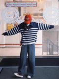 lapel striped long-sleeved half-zip sweater HZ1024